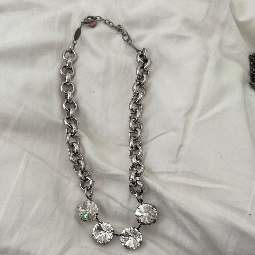 Sabika Silver Chain Necklace with Crystal Accents